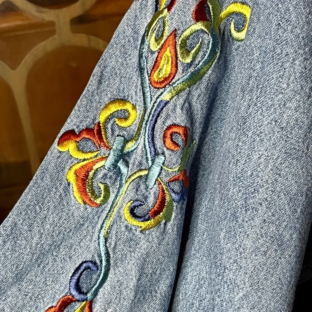 Floral Denim Jacket Vintage Boho - Picture 4 of 5